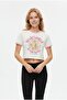 Women's Daisy Printed Crew Neck Short Sleeve Cotton Ringer Crop T-Shirt