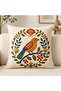 Bohemian Botanical Floral and Bird Patterned Embroidery-Look Decorative Throw Pillow Cover 43X43 cm – (Double-Sided) - 4