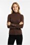 Women's Turtleneck Sleeve Zipper Detailed Ribbed Camisole Fabric Long Sleeve Blouse - 2