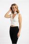 Women's Ribbed V-Neck Double-Breasted Cutout Stylish Sleeveless Crop Tank Top T-Shirt with Stretchy Fabric