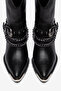 Black Matte Leather Chain Buckle Detail Pointed Toe Western Cowboy Boots - 4