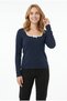 Women's Piping and Bow Detail Square Neck Ribbed Camisole Fabric Long Sleeve Women's Blouse - 2