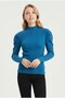 Women's Turtleneck Gathered Shoulder Detailed Ribbed Camisole Fabric Long Sleeve Blouse - 3