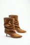 Women's Tan Suede Bellowed Pino Heel Boots Un001-0806 - 5