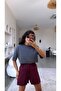 Burgundy Elastic Waist Cotton Shorts - 2