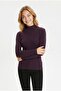 Women's Turtleneck Ribbed Camisole Fabric Stretchy Lycra Long Sleeve Casual Stylish Blouse - 2