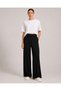 Black Soft Touch Elastic High Waist Wide Leg Modal Trousers with Front Stitching Detail and Pockets - 2