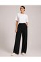 Black Soft Touch Elastic High Waist Wide Leg Modal Trousers with Front Stitching Detail and Pockets - 5