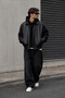 Men's Black Oversize Leather Jacket – Bomber Collar Premium Streetwear Casual Coat - 4