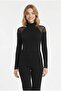 Women's Turtleneck Shoulder Tulle Detailed Stretchy Long Sleeve Blouse - 2