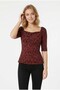 Women's Floral Patterned Square Neck Gathered Detailed Elbow Sleeve Stretchy Fabric Stylish Casual Chiffon Blouse - 3