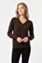 Women's V-Neck Stretchy Basic Knit Sweater - 3
