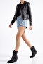 Black Matte Leather Chain Buckle Detail Pointed Toe Western Cowboy Boots - 6