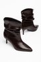 Women's Thin Heel Bitter Brown Patent Leather Drawstring Boots - 5