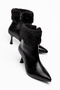 Women's Fur-Lined Thin Heeled Black Boots - 4