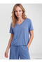 Ozmarka New Season Blue V-Neck Ruffled Women's Pajama Set - 2