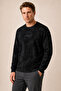Continu Men's Winter Regular Fit Crew Neck Sweatshirt Black