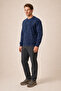Continu Men's Winter Regular Fit Crew Neck Sweatshirt Navy Blue - 3