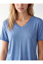 Ozmarka New Season Blue V-Neck Ruffled Women's Pajama Set - 3
