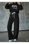 Women's Long Sleeve Nope Printed Ribbed Waist Double Suit