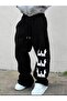 Unisex Black 3-Piece Gothic Letter Printed Oversize Wide Leg Sweatpants