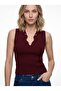 Women's Button Detailed Sleeveless Knitwear Blouse Burgundy