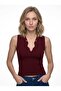 Women's Button Detailed Sleeveless Knitwear Blouse Burgundy - 3