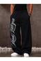 Unisex Black Side Vertical Text Printed Oversize Wide Leg Sweatpants
