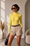 Women's Yellow Half-Fishnet Bottomed Snap-Back Low-Cut Camisole Fabric Blouse - 2