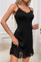 Women's Black Nightgown with Ruffled Tulle Detail at Hem and Bust - 4