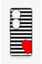 Vivo V40 Compatible Striped Red Heart Pattern Silicone Case - 2