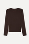 Women's Brown Crew Neck Long Sleeve T-Shirt - 2
