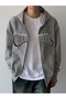 Gray Thinkhing of Sweatshirt Zippered Cardigan - Printed Oversized Winter Hoodie with Pockets - 4