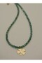 Czech Crystal Clover Necklace - Green -