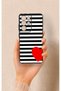 Samsung S21 Ultra Compatible Striped Red Heart Pattern Silicone Case