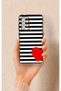 Samsung-A72 Compatible Striped Red Heart Patterned Silicone Case