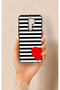Redmi 9 Compatible Striped Red Heart Pattern Silicone Case - 4