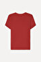 Women's Red Fitted Crew Neck Short Sleeve T-Shirt - 2