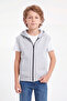 Boy's 3 Thread Hooded Zippered Double Pocket Vest - 2