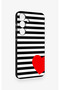 Samsung S25 Plus Compatible Striped Red Heart Pattern Silicone Case - 3