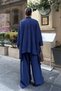 Women's Navy Blue Metal Belt Detailed Oversize Bat Sleeve Blouse Palazzo Pants Set - 4