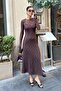 Women's Brown Lined Lace Fabric Dress - 5