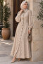 - Cream Printed Maxi Dress with Piping detailing collar and Balloon Sleeves - 4