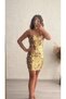 Gold Shiny Sequined Mini Evening Dress with Rope Straps and Back Detail - 2