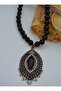Special Design Necklace with Onyx Cord - Black - - 4