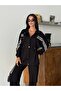 Women's Modal Fabric Stripe Detailed Double Top and Bottom Set with Stopper Detail