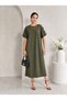 Women's Crew Neck Sleeve Button Detailed Oversize Flowy Casual Dress