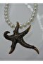 Glass Pearl Starfish Necklace - White - - 2