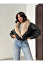 |   Double-Breasted Leather Coat with Fur Collar - Black Stone |   F2050 - 2