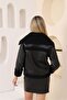 Black Zippered Leather Coat |   F1513 - 5